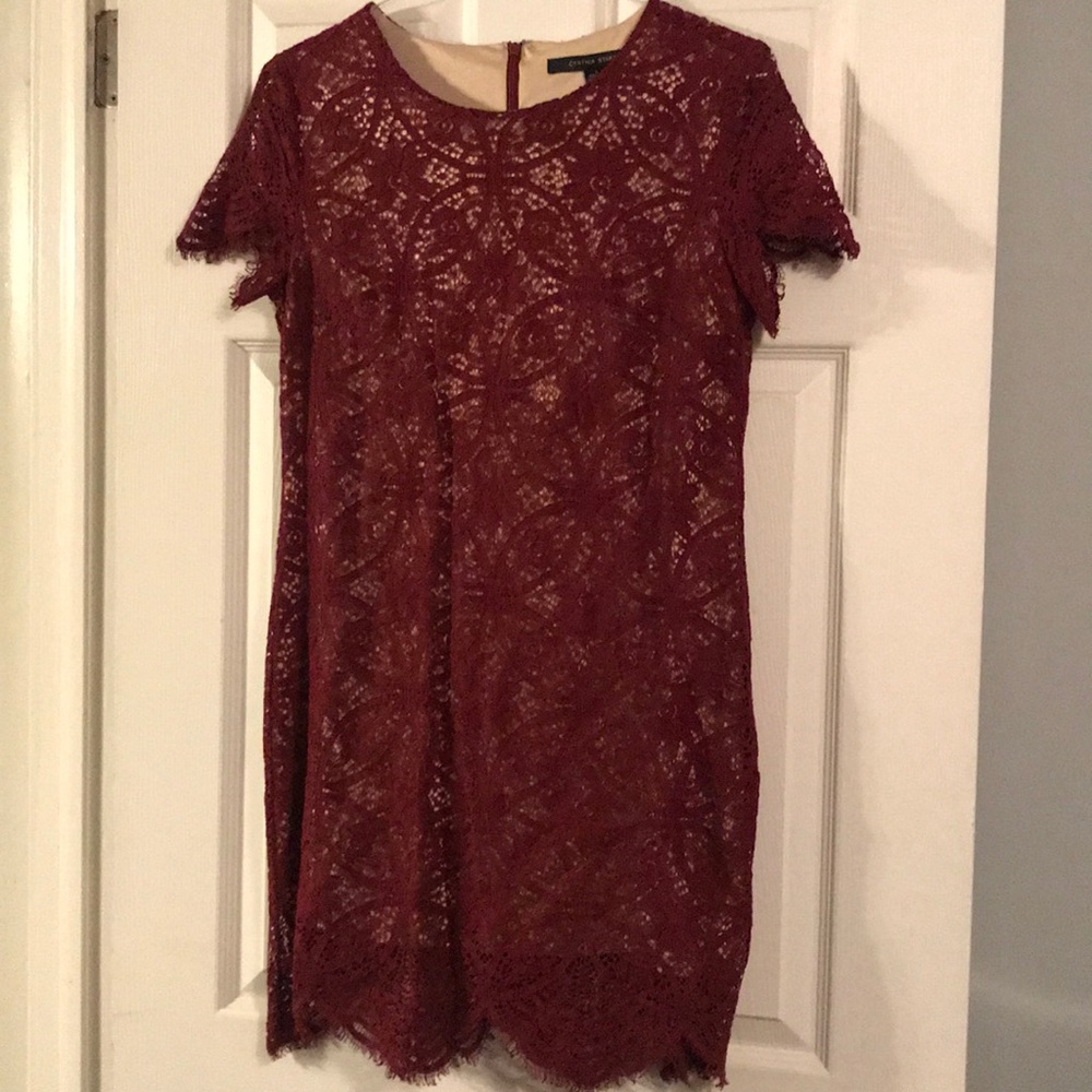 Red lace dress.